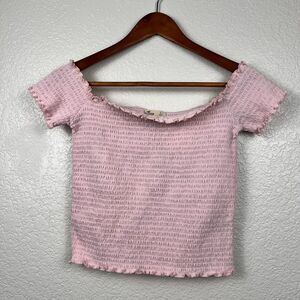 Hollister Co. Womens Pink Off The Shoulder Scrunch Short Sleeve Top L